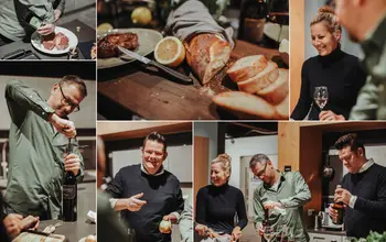 Das Team von Moebel Erfurth beim Testkochen in moderner Kueche.